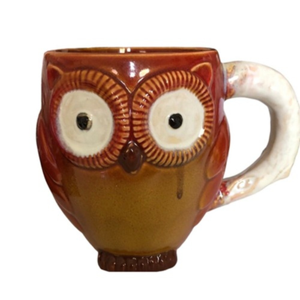 Gibson Owl Large Coffee Cup Mug Bold Brown Burgundy Red Mid Century Colors EUC